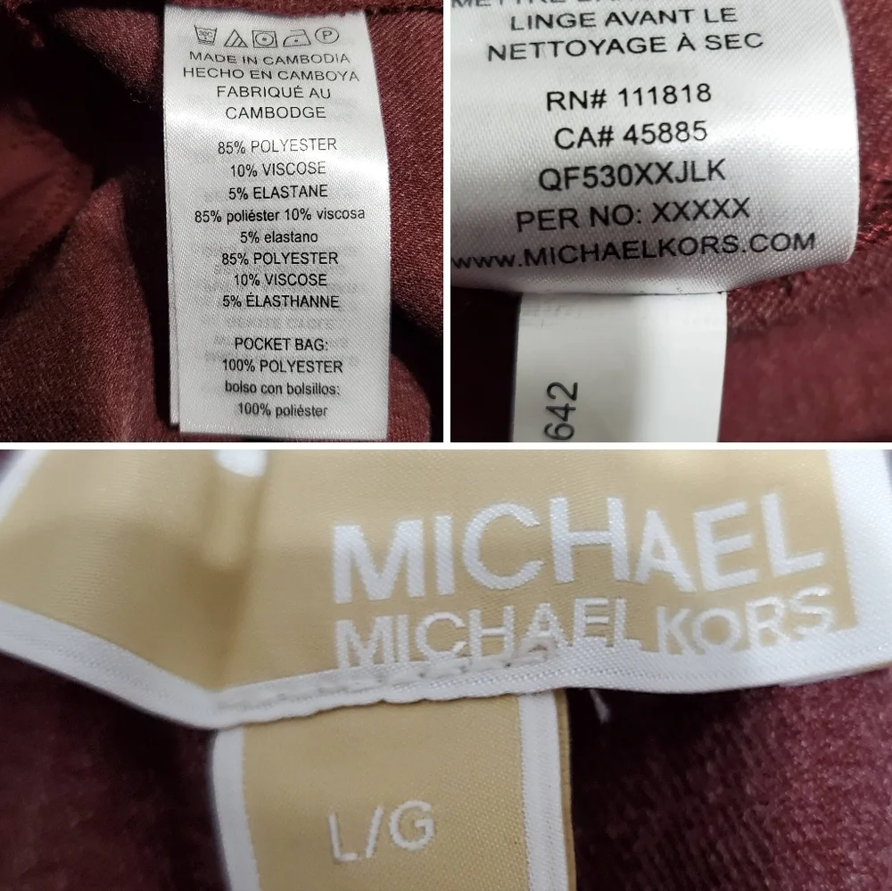 Michael Kors Women's High Rise Merlot Trousers Size Large NWT